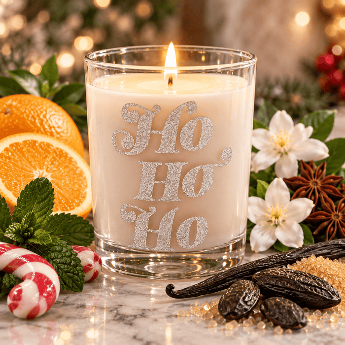 HO HO HO Candy Cane 10oz Candle in DOF Glass