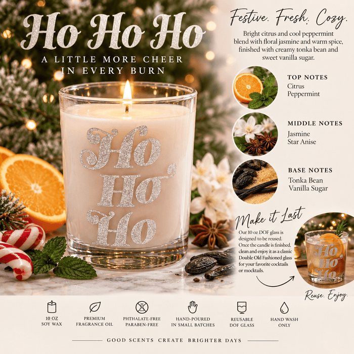HO HO HO Candy Cane 10oz Candle in DOF Glass