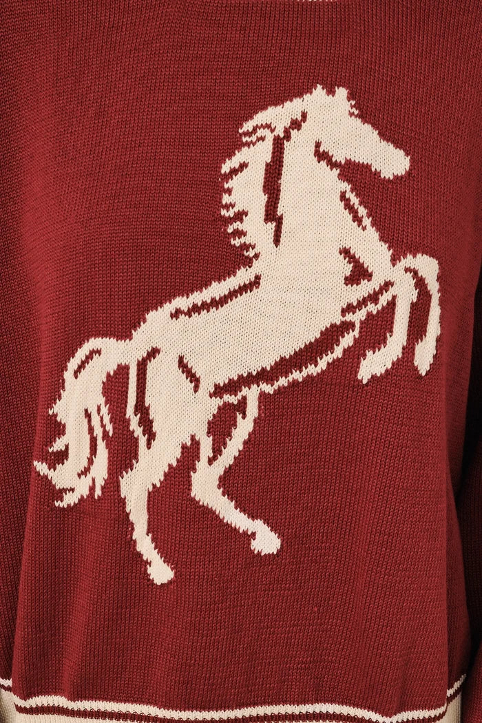 Horse Graphic Contrast Trim Knit Sweater
