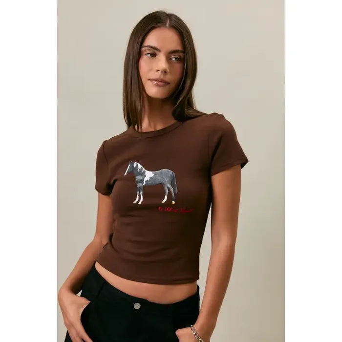 Horse Graphic Short Sleeve Round Neck Baby Tee