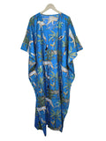 Indian Animal Print 100% Cotton Blue Maxi Lightweight Sleepwear Caftan Dress Handicraft Trend