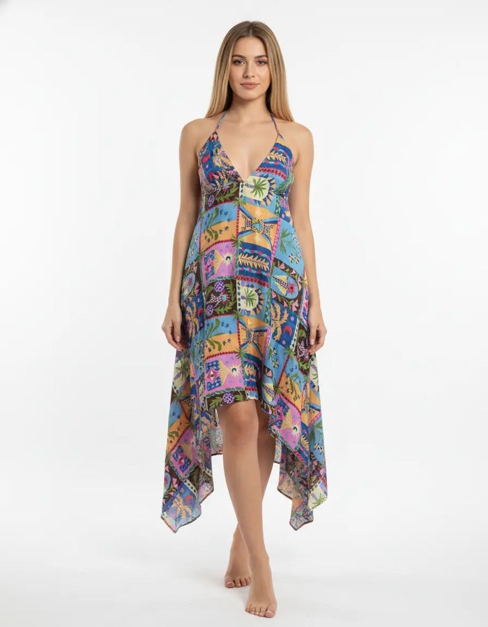 Indian Cotton Abstract Patchwork Print Maxi beach Dress Cover up Summer Party Wear Dress Handicraft Trend