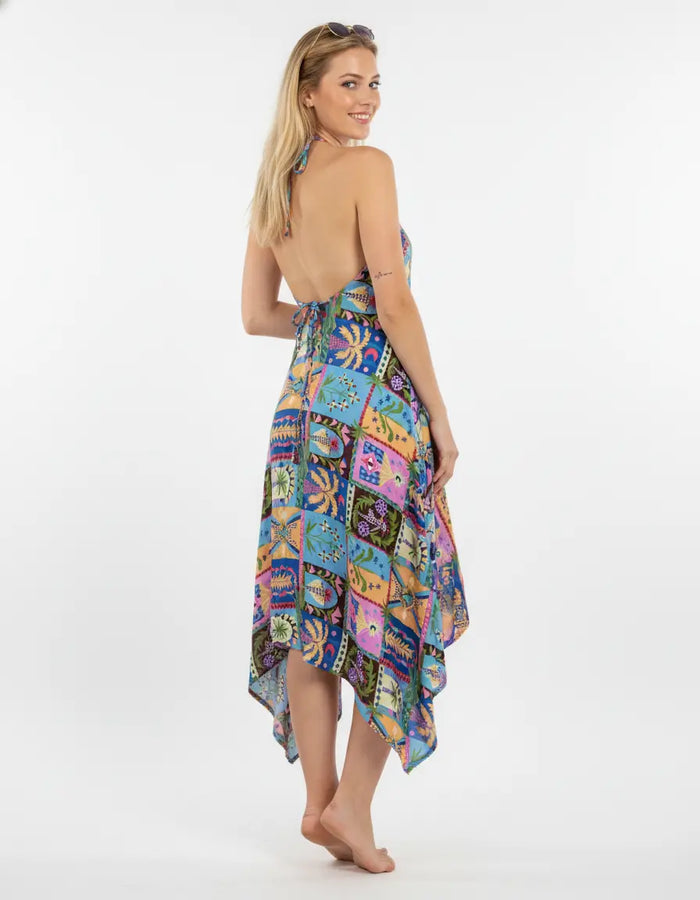 Indian Cotton Abstract Patchwork Print Maxi beach Dress Cover up Summer Party Wear Dress Handicraft Trend