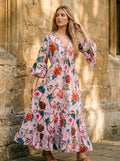 Indian Cotton Floral Print beach Cover up Pink Blouson Summer Party Wear Dress Handicraft Trend