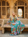 Indian Cotton Israel Print Maxi beach Cover up Rama Green Hippie Summer Party Wear Dress Handicraft Trend