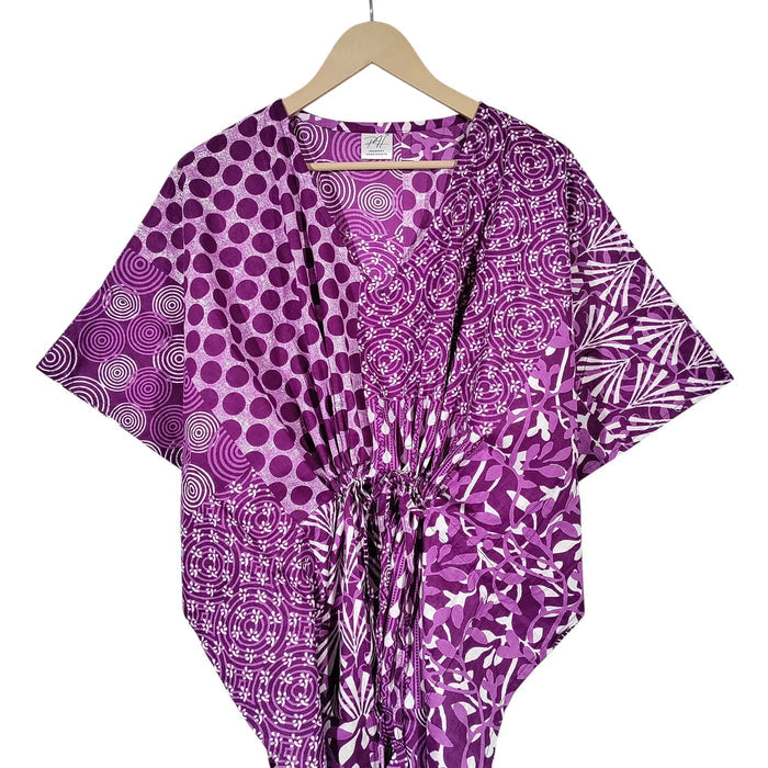 Indian Patchwork Print Purple Maxi Lightweight Cotton Sleepwear Caftan Dress