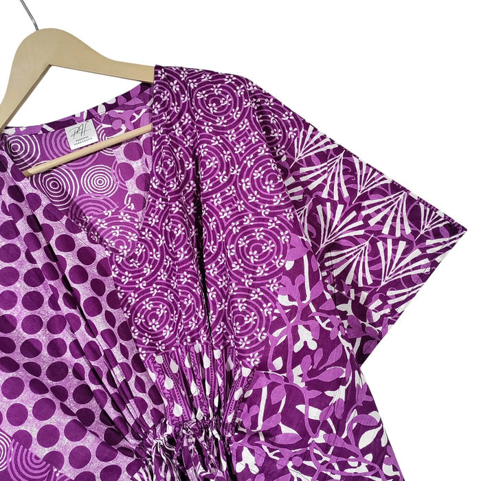 Indian Patchwork Print Purple Maxi Lightweight Cotton Sleepwear Caftan Dress