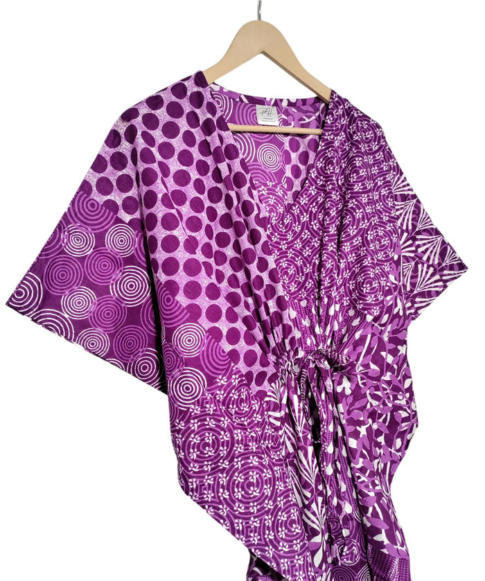 Indian Patchwork Print Purple Maxi Lightweight Cotton Sleepwear Caftan Dress