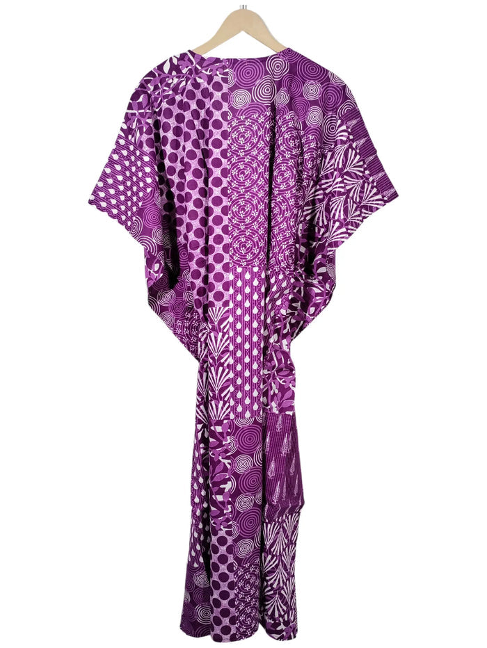 Indian Patchwork Print Purple Maxi Lightweight Cotton Sleepwear Caftan Dress