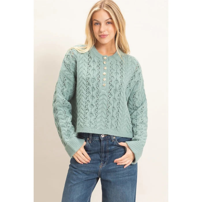 Jade Cable Knit Henley