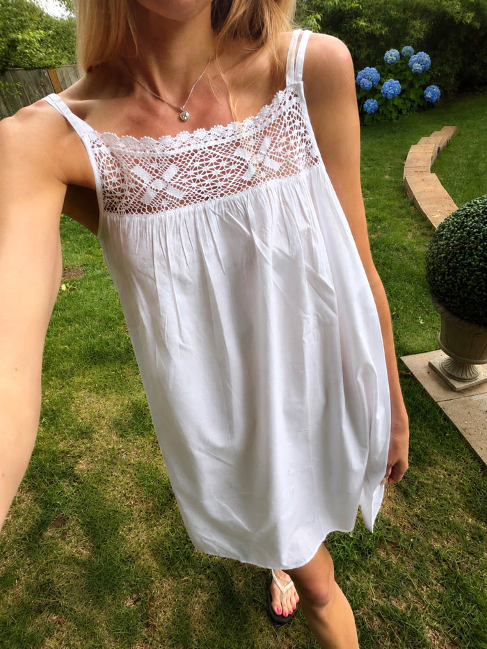 Jenn White Cotton Nightgown, Lace