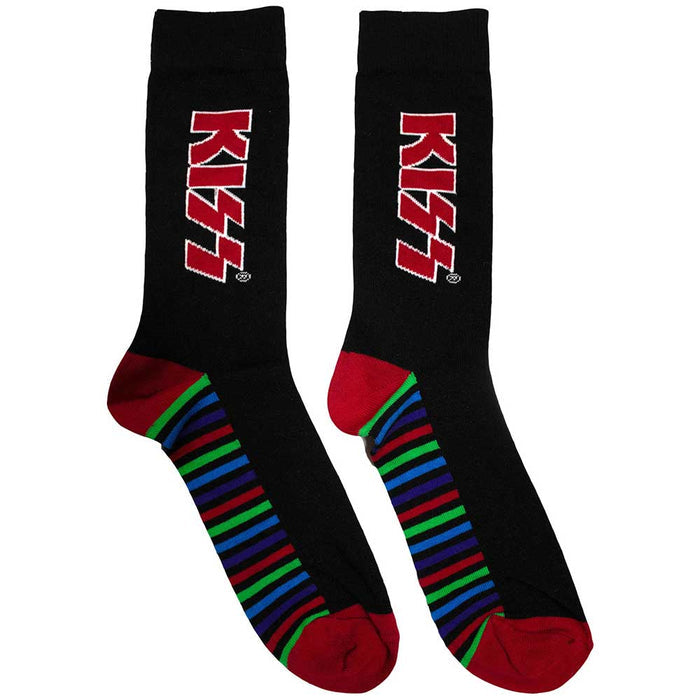 KISS Unisex Ankle Socks: Red Logo & Stripes Rock Off