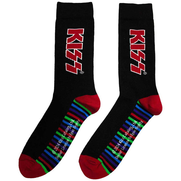 KISS Unisex Ankle Socks: Red Logo & Stripes Rock Off