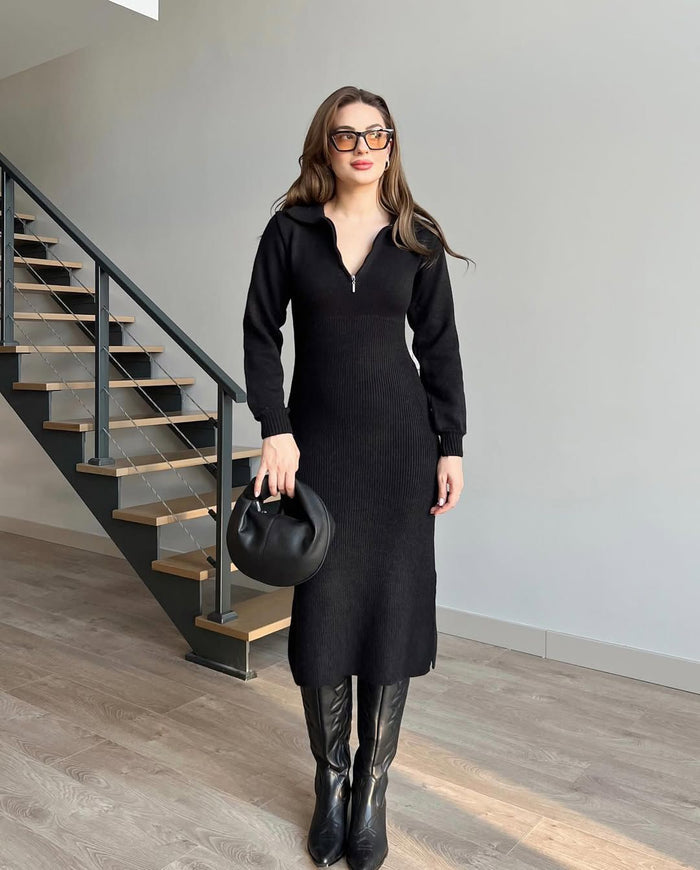 Knit Zipper Midi Sweater Dress