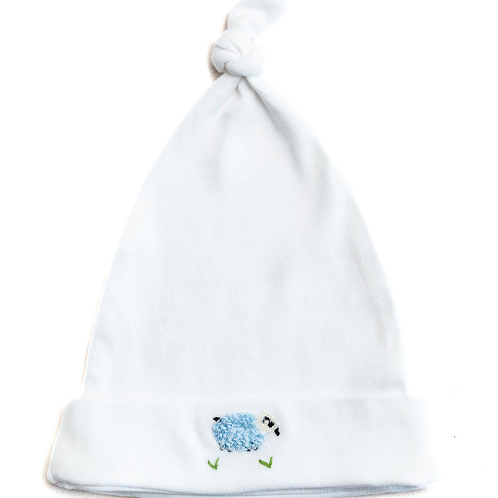 Knotted Baby Hat, Combed Cotton, Blue Sheep
