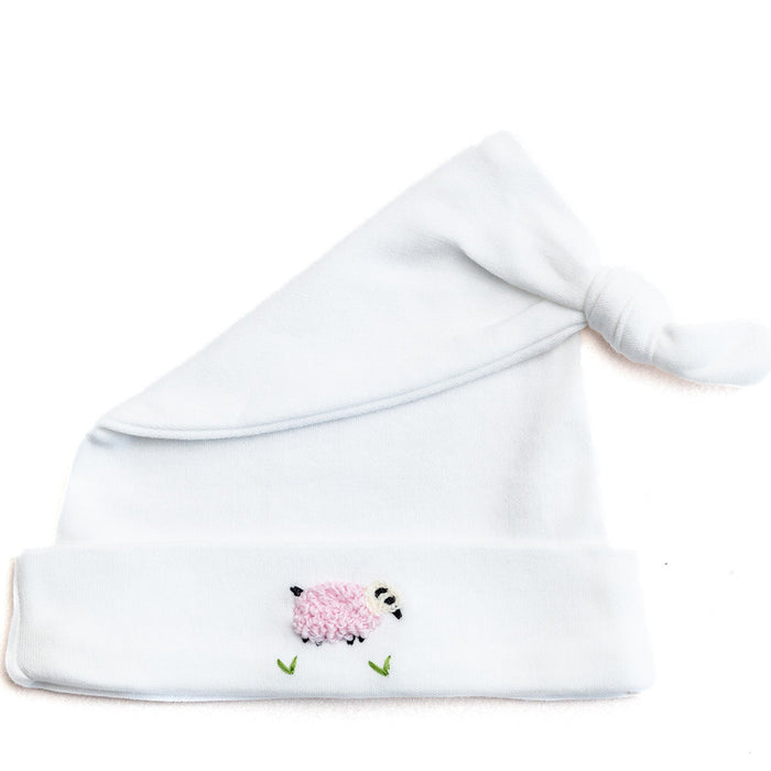 Knotted Baby Hat, Combed Cotton, Embroidered