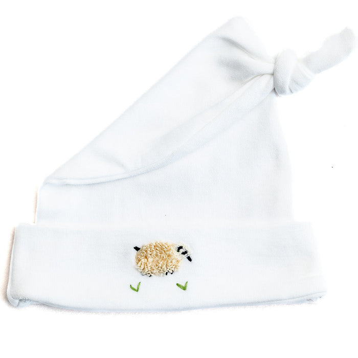Knotted Baby Hat, Combed Cotton, Rosebuds & Butterfly