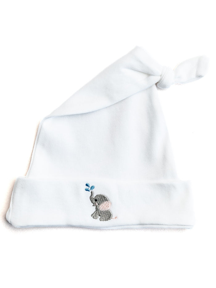 Knotted Baby Hat, Combed Cotton, Rosebuds & Butterfly