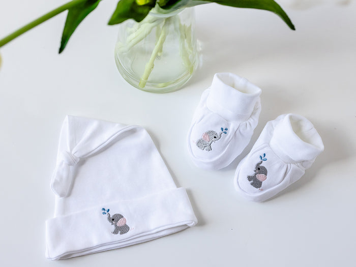 Knotted Baby Hat, Combed Cotton, Splash Elephant