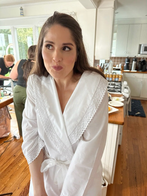 Lace Bathrobe - White Cotton, Long Sleeve