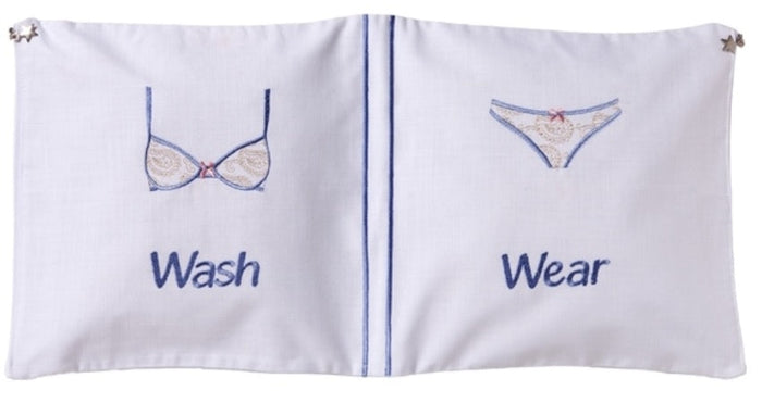 Laundry Bag - White Linen / Cotton, Embroidered