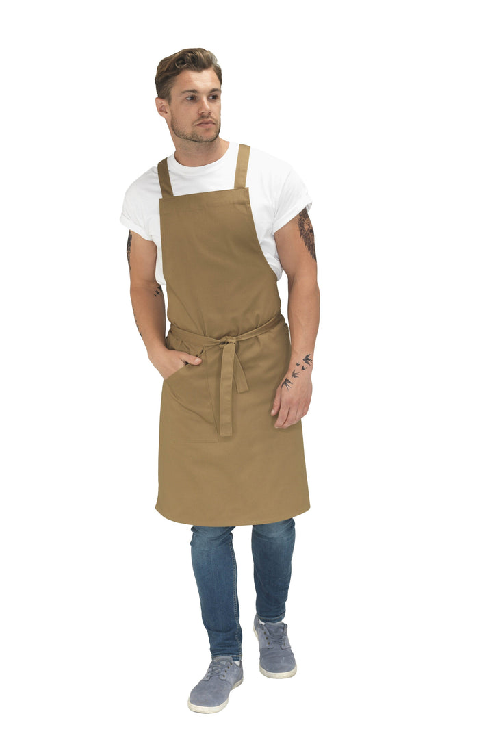 Le Chef De109t Crossover Bib Apron Khaki Canvas