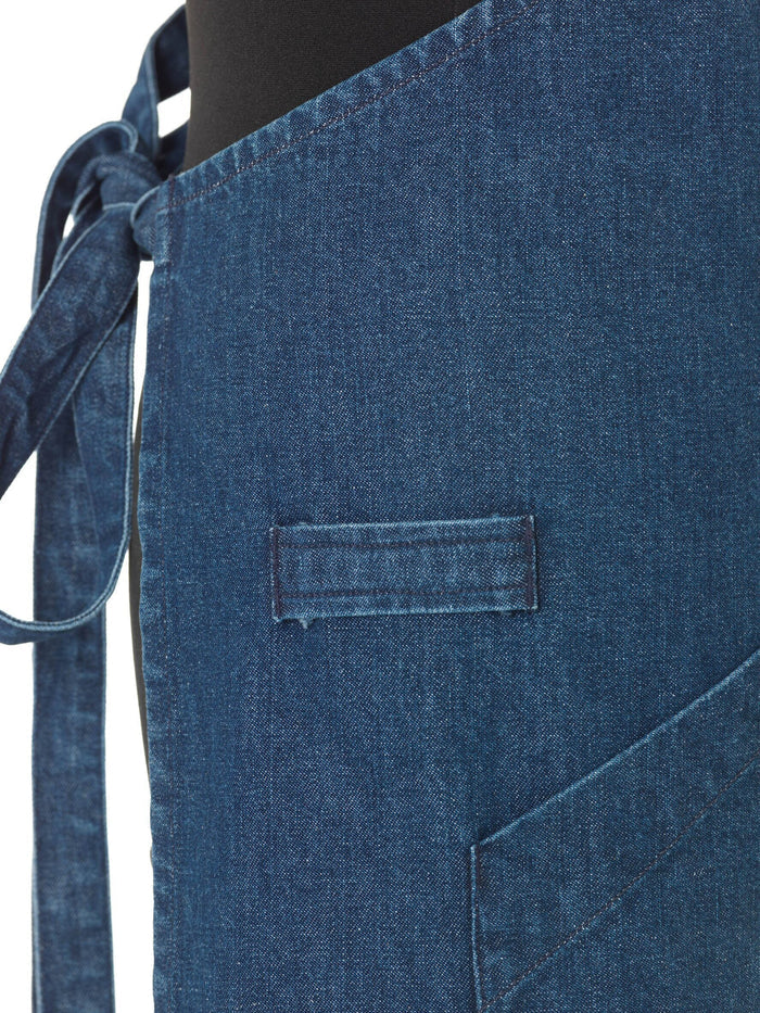 Le Chef De110 Statement Denim Bib Apron With Leather Neck Strap Indigo