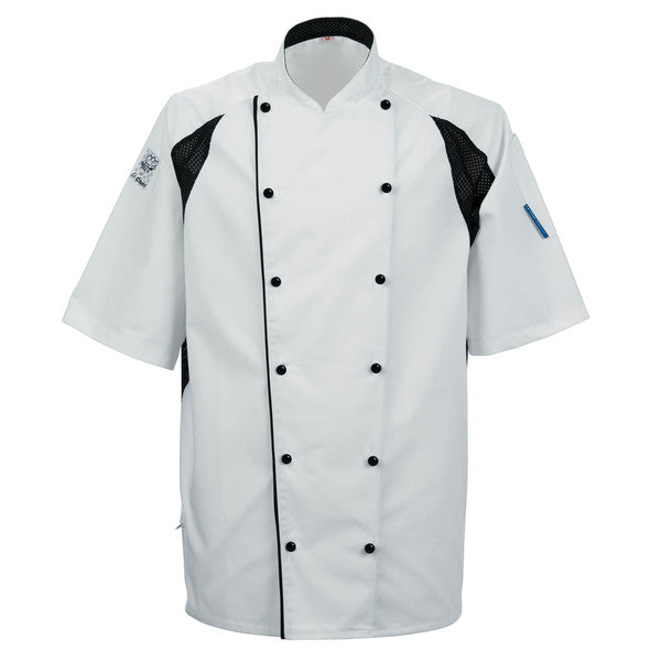 Le Chef De11a Cool And Lite Jacket White With Capped Studs And Black Staycool System Panels