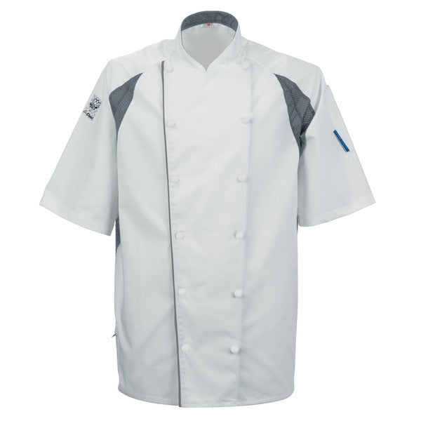 Le Chef De11g Cool And Lite Jacket White With Capped Studs And Grey Staycool System Panels