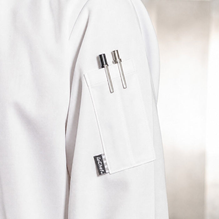 Le Chef De92s Executive Jacket **Short Sleeves** With Capped Studs White