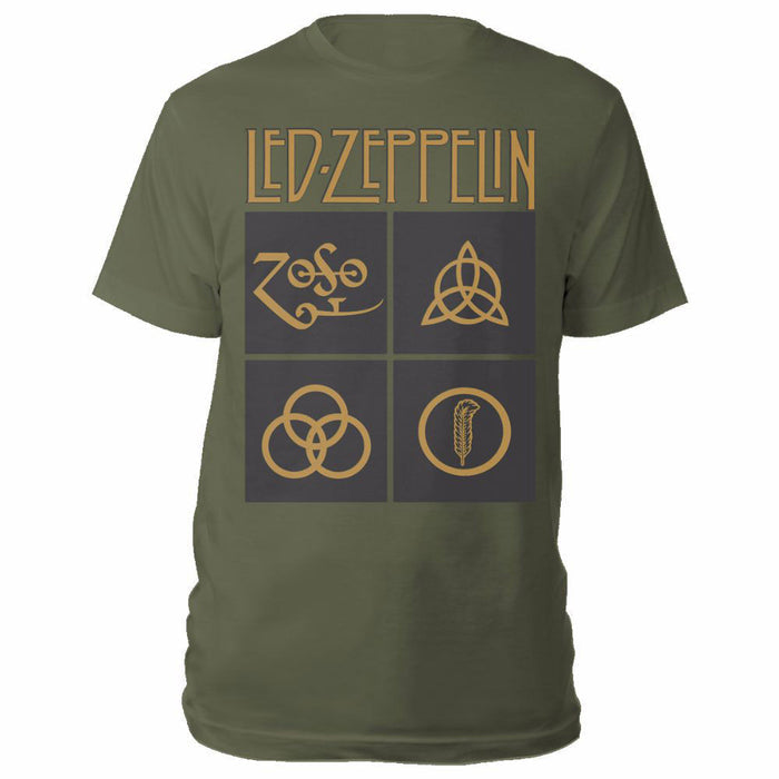Led Zeppelin T-shirt - Gold Symbols in Black Square Rock Off