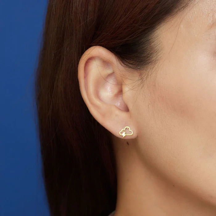 Lightning Cloud 14k Gold Plated Stud Earrings