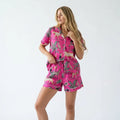 Lightweight Chic Pink Animal Print Short Pajama Set Soft Cotton Loungewear Handicraft Trend
