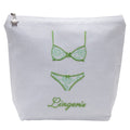 White pouch with green lingerie design and 'Lingerie' text on a white background