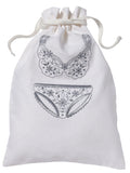 Lingerie Bag, White Cotton/Linen, Flower Bikini (Pewter)