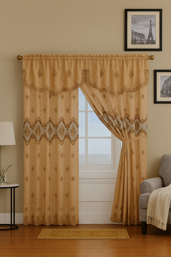 Linnea Embroidery Window Panel with Attached Valance