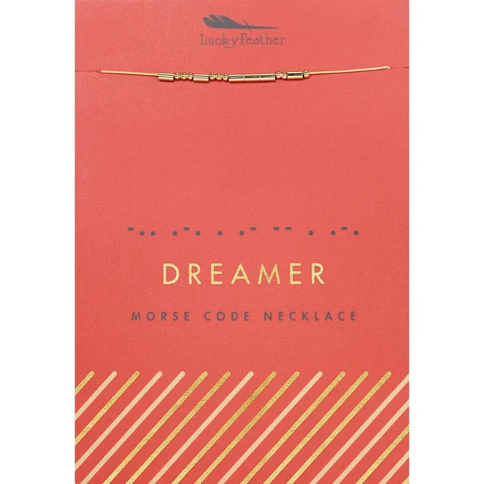 Lucky Feather Morse Code Necklace - Dreamer