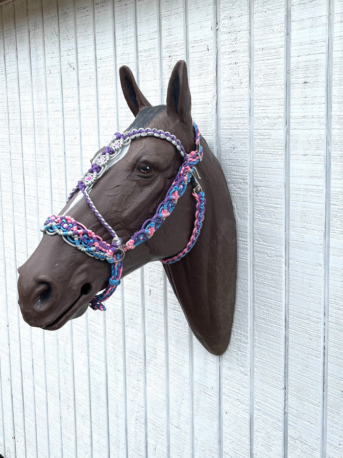 Macrame baroque Horse Bitless bridle - Tiffanys Braided Tack LLC