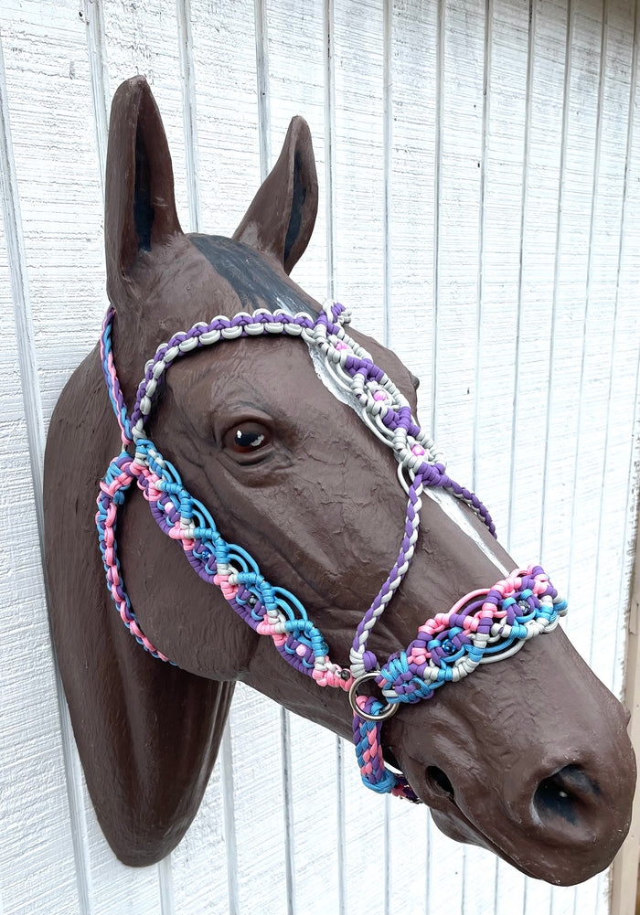 Macrame baroque Horse Bitless bridle - Tiffanys Braided Tack LLC