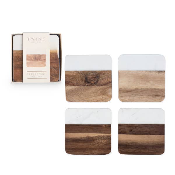Marble & Acacia Coaster Set by Twine®