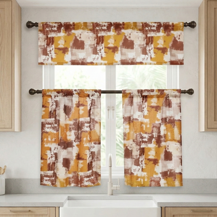 Marika Poly-Linen Kitchen Curtain Set (Buy 1 Get 1 Free)