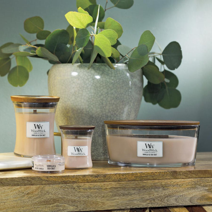 WoodWick Medium Soy Candle - Vanilla & Sea Salt | Koop.co.nz