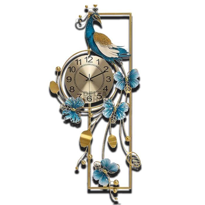 Metal Decor Clock - Peacock & Butterflies