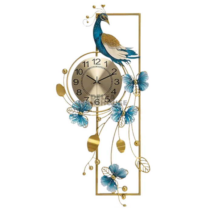 Metal Decor Clock - Peacock & Butterflies