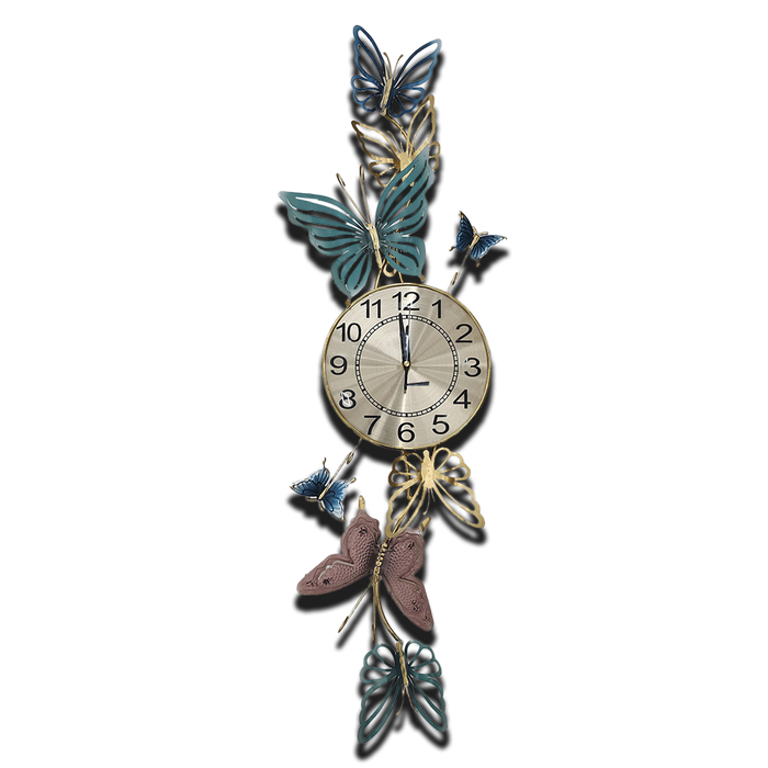 Metal Wall Clock - Butterflies, Vertical
