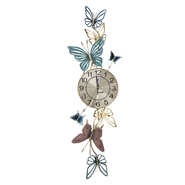 Metal Wall Clock - Butterflies, Vertical