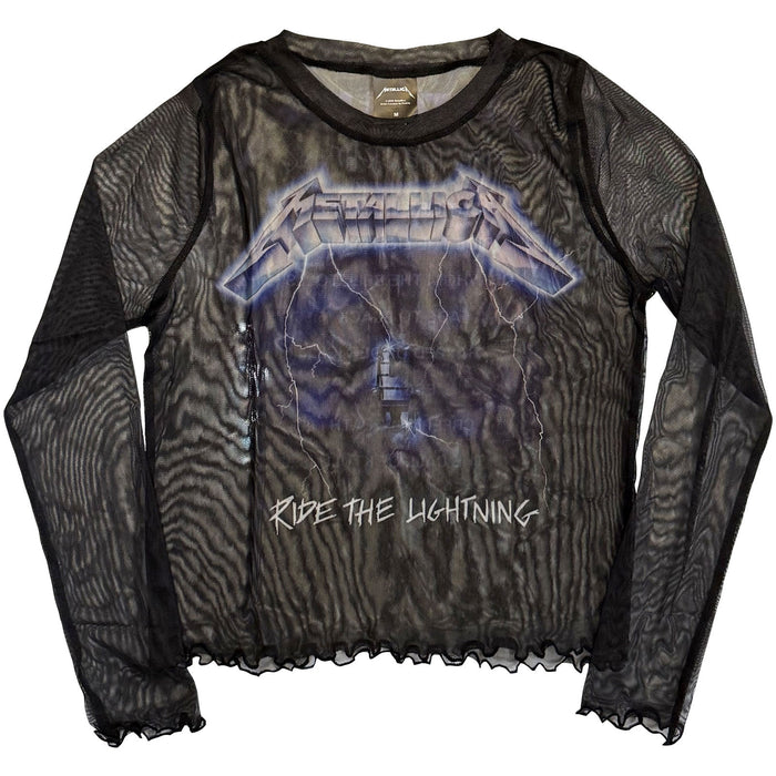 Metallica Ladies Long Sleeve Mesh Crop Top: Ride The Lightning