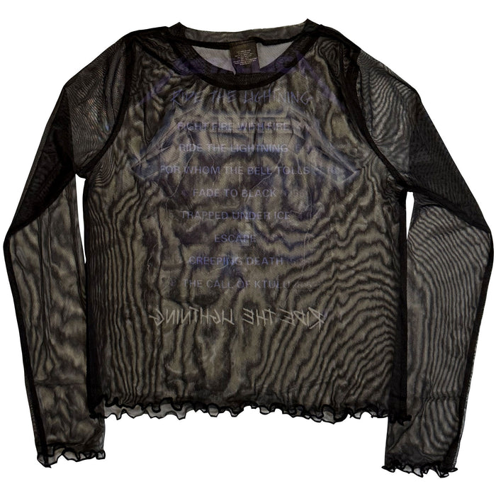 Metallica Ladies Long Sleeve Mesh Crop Top: Ride The Lightning