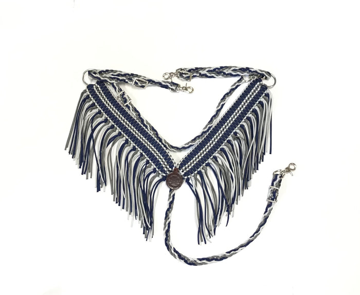 midnight blue breast collar tack set navy and grey with bitless bridle - Tiffanys Braided Tack LLC