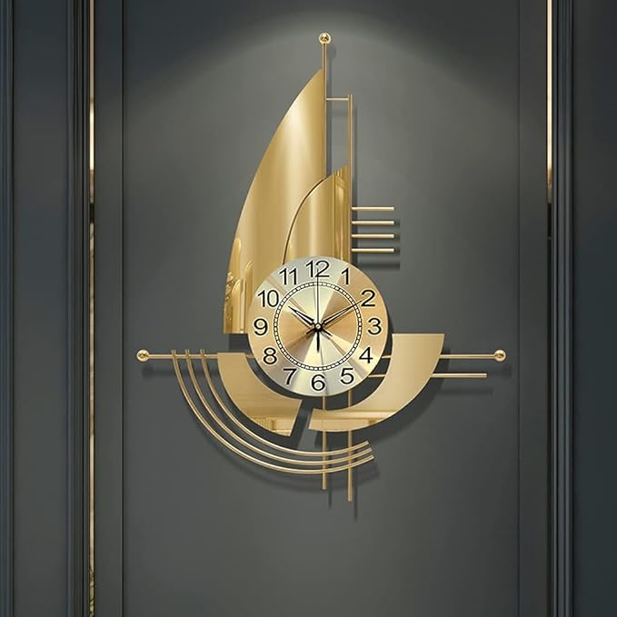 Modern Decorative 3D Metal Wall Clock | Golden Sail Boat
